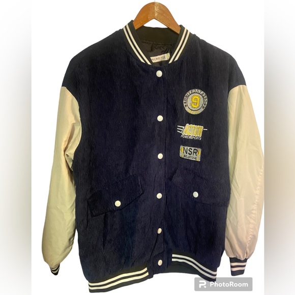 Xin Ling Yue ladies small snap up spring oversized long sleeve varsity bomber - Picture 1 of 6